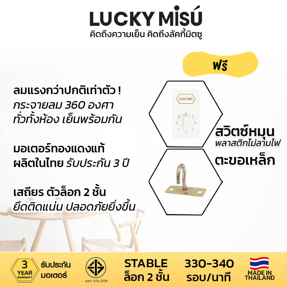 พัดลมติดเพดาน ขนาด 56 นิ้ว ลัคกี้มิตซู รุ่น LM56 สีดำ (รุ่นลมแรง)